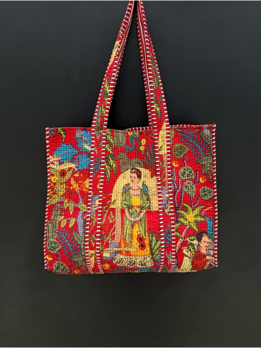 Frida Kahlo Red Printed Canvas Tote Bag